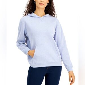 Karen Scott Sport Fleece Hoodie Sweatshirt Long Sleeve Light Blue Heather Large